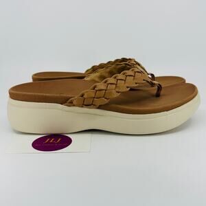 Vionic Women's Kenji Tan Braided Leather Platform Toe Post Sandals Size 7.5